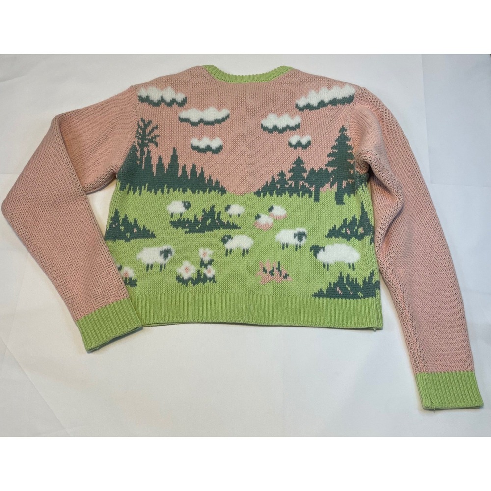 ZARA Women's Knit Jacquard Fuzzy Sheep Landscape Cardigan Pink Green Size S‎ - Picture 10 of 16